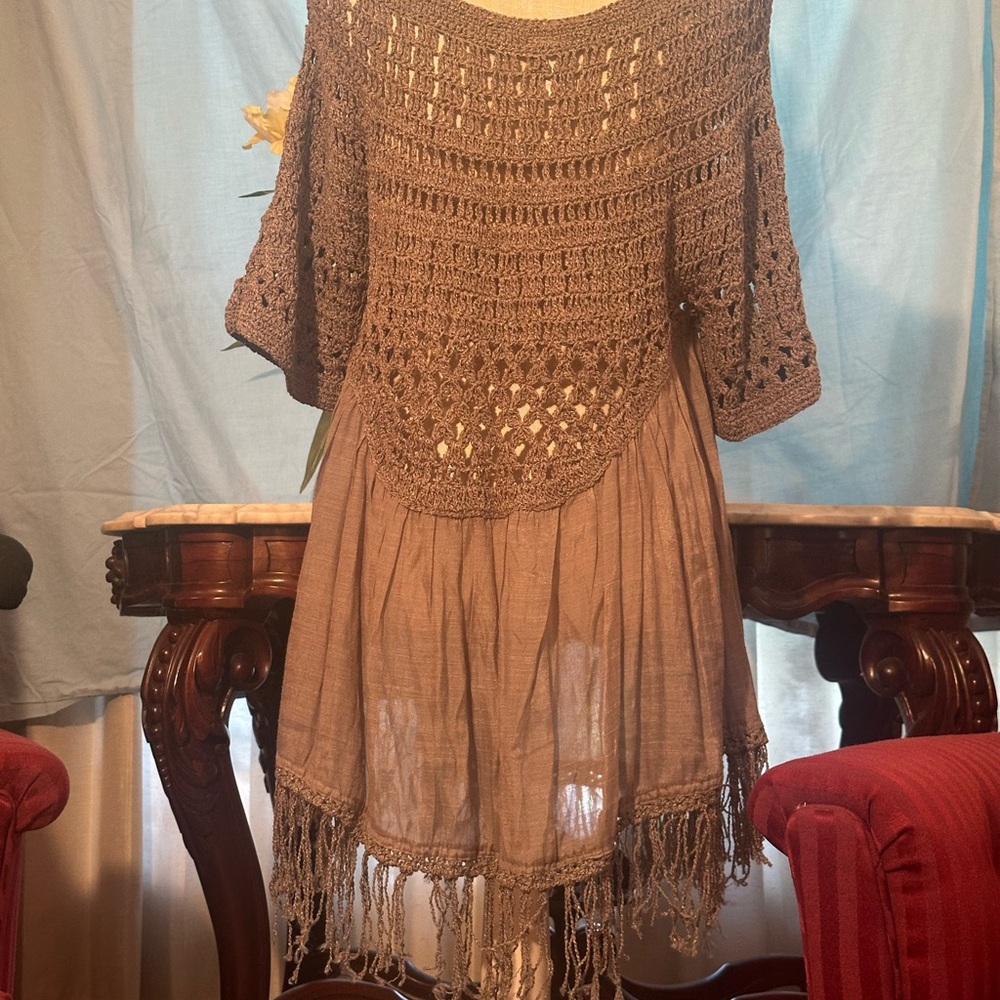 Grey Crochet and Fringe Dress
